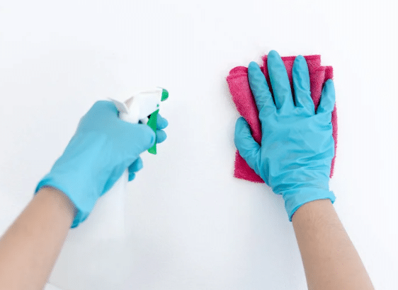 Cleaning the concrete wall